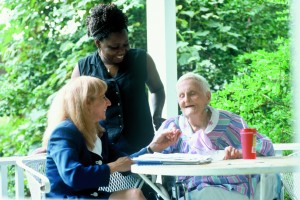 Elderly Senior Home Care Three People Porch